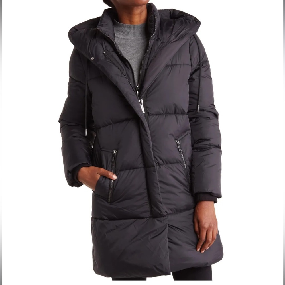 NWT MICHAEL Michael Kors Missy 3/4 puffy hooded black winter jacket - medium